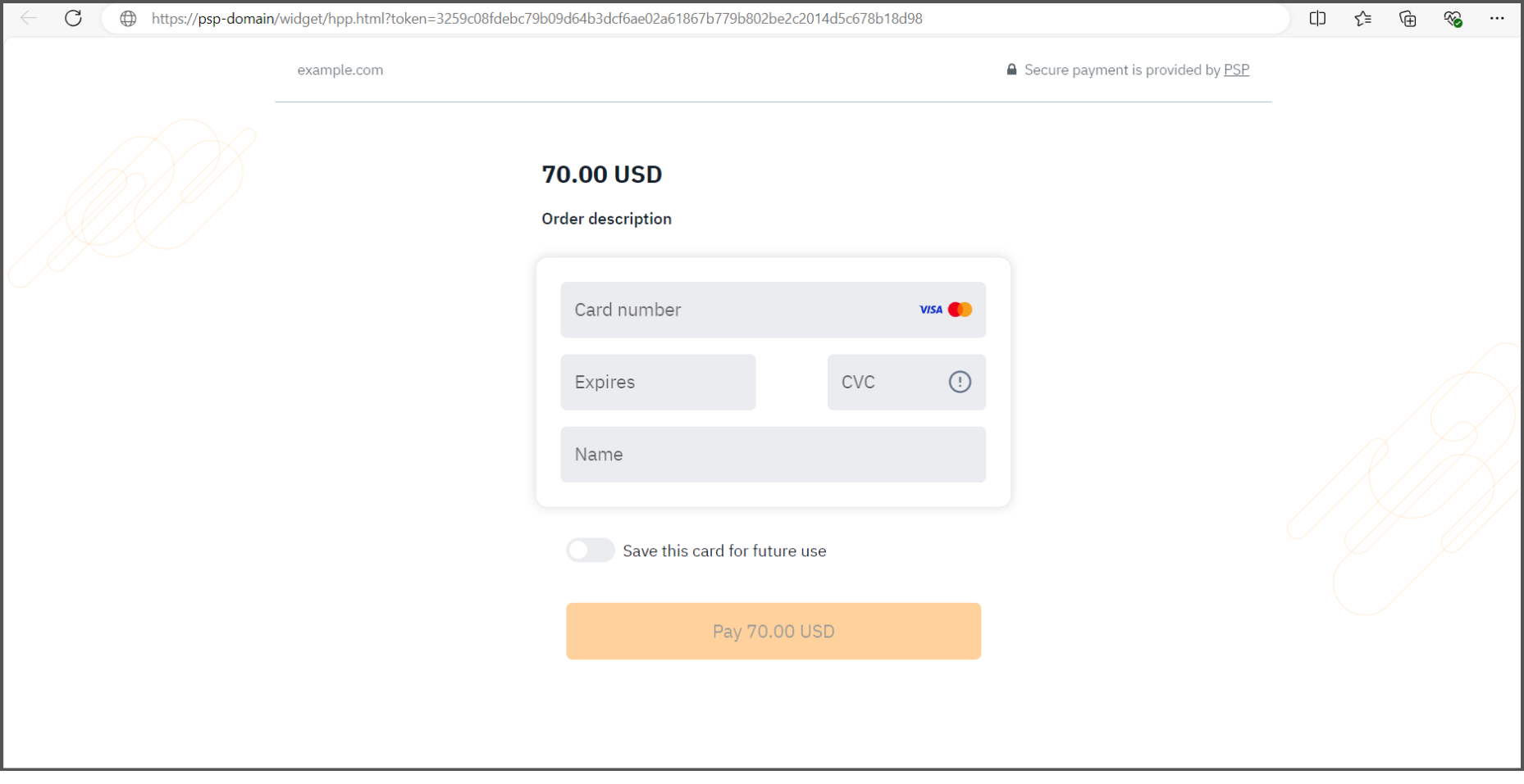Payment page on Palladium domain